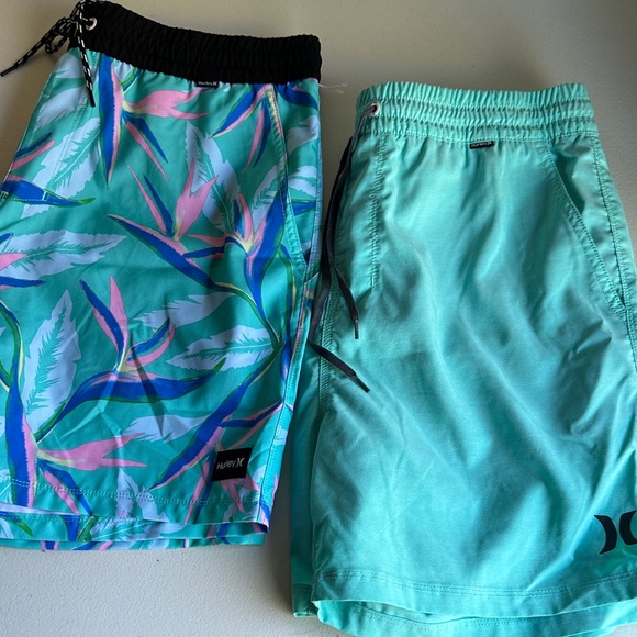 Hurley Tropical Leaf Board Shorts - Teal and Pink - Picture 1 of 7